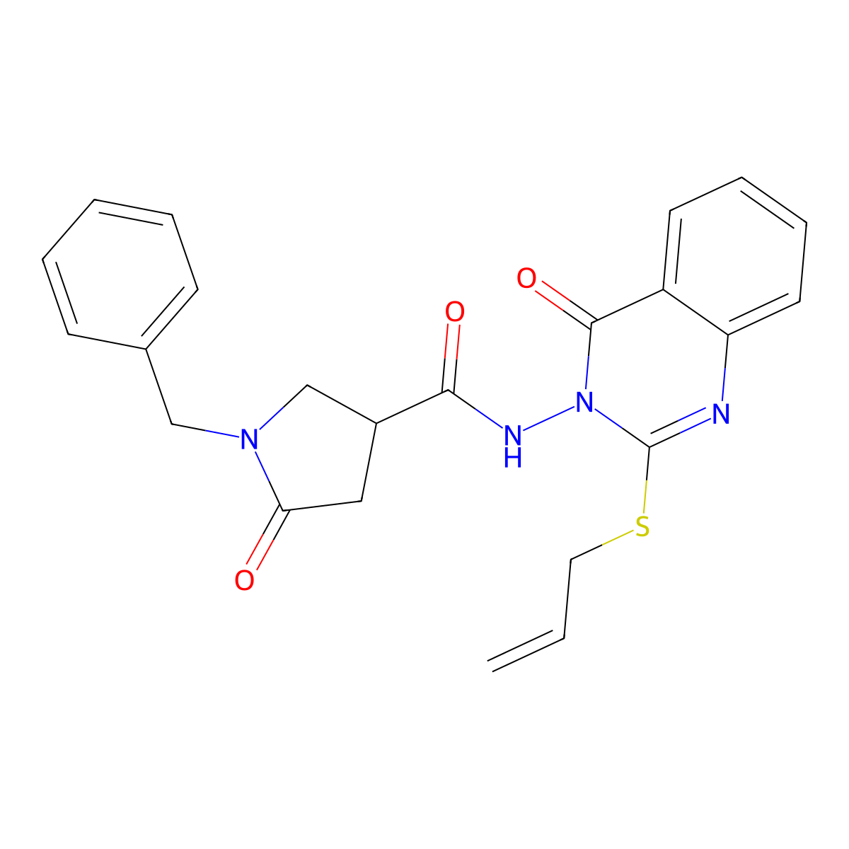 1-benzyl-5-oxo-N-[4-oxo-2-(prop-2-en-1-ylsulfanyl)-3,4-dihydroquinazolin-3-yl]pyrrolidine-3-carboxamide molecular structure, CAS 2640957-77-1
