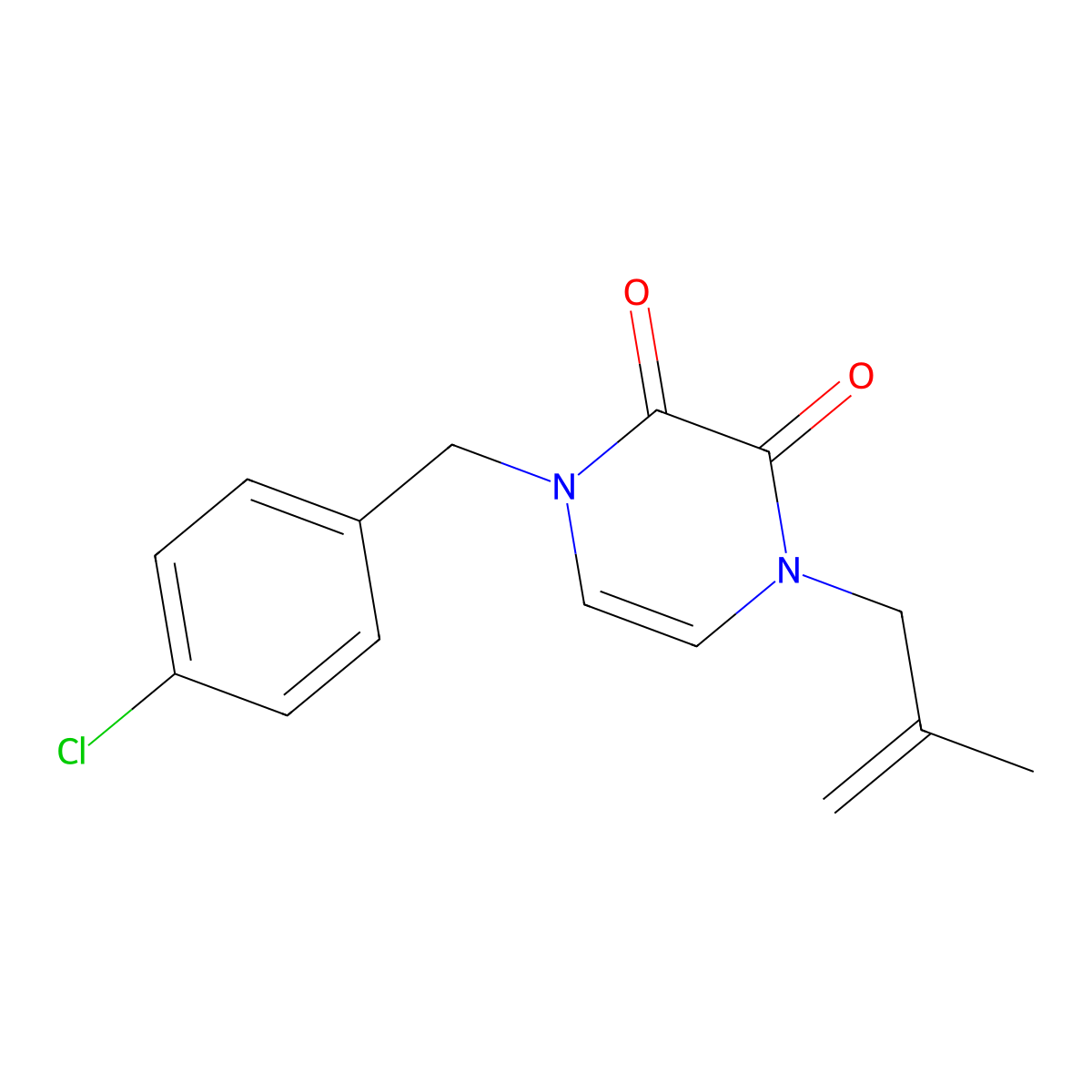 1-[(4-Chlorophenyl)methyl]-4-(2-methylprop-2-en-1-yl)-1,2,3,4-tetrahydropyrazine-2,3-dione molecular structure, CAS 2640957-79-3