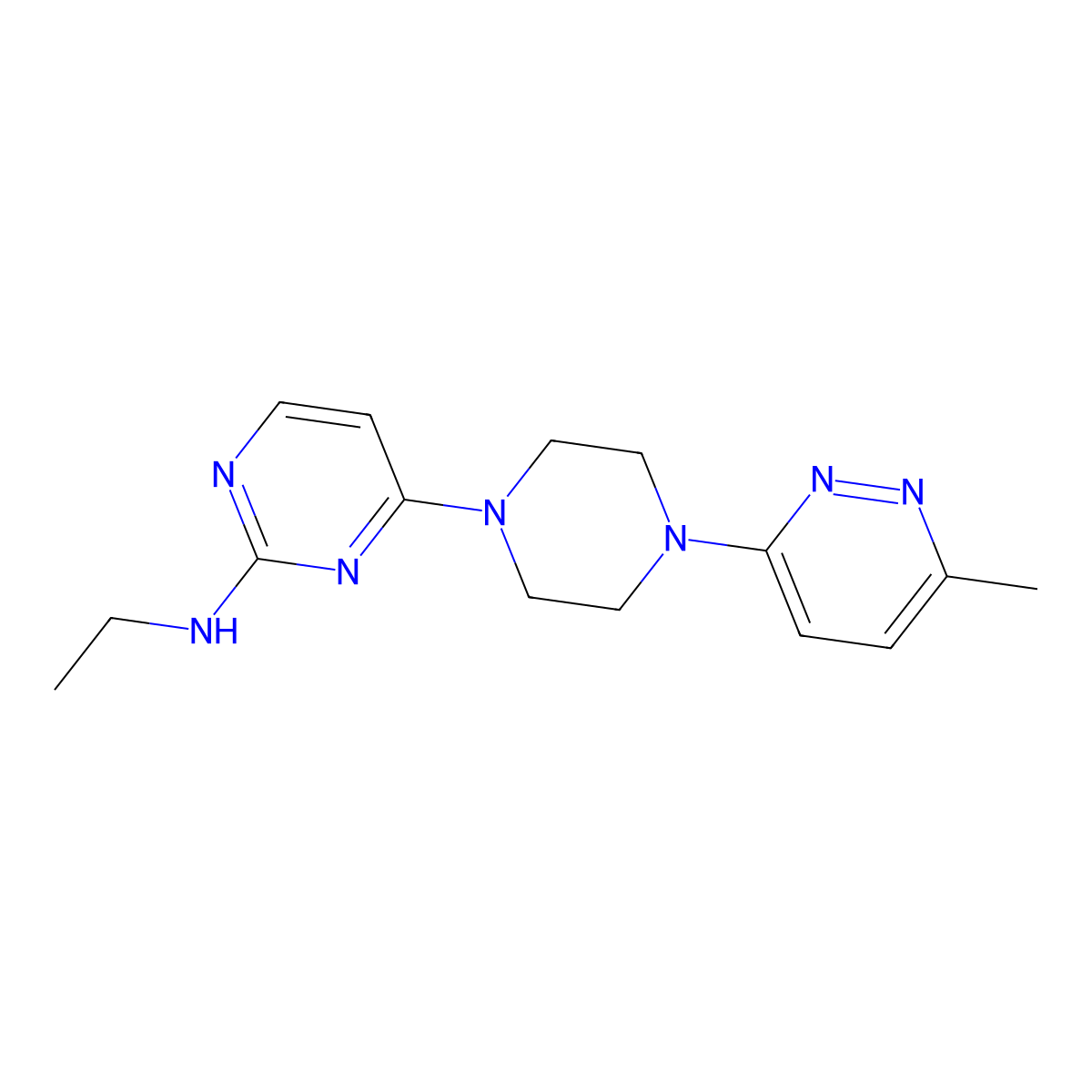 N-ethyl-4-[4-(6-methylpyridazin-3-yl)piperazin-1-yl]pyrimidin-2-amine molecular structure, CAS 2640957-81-7