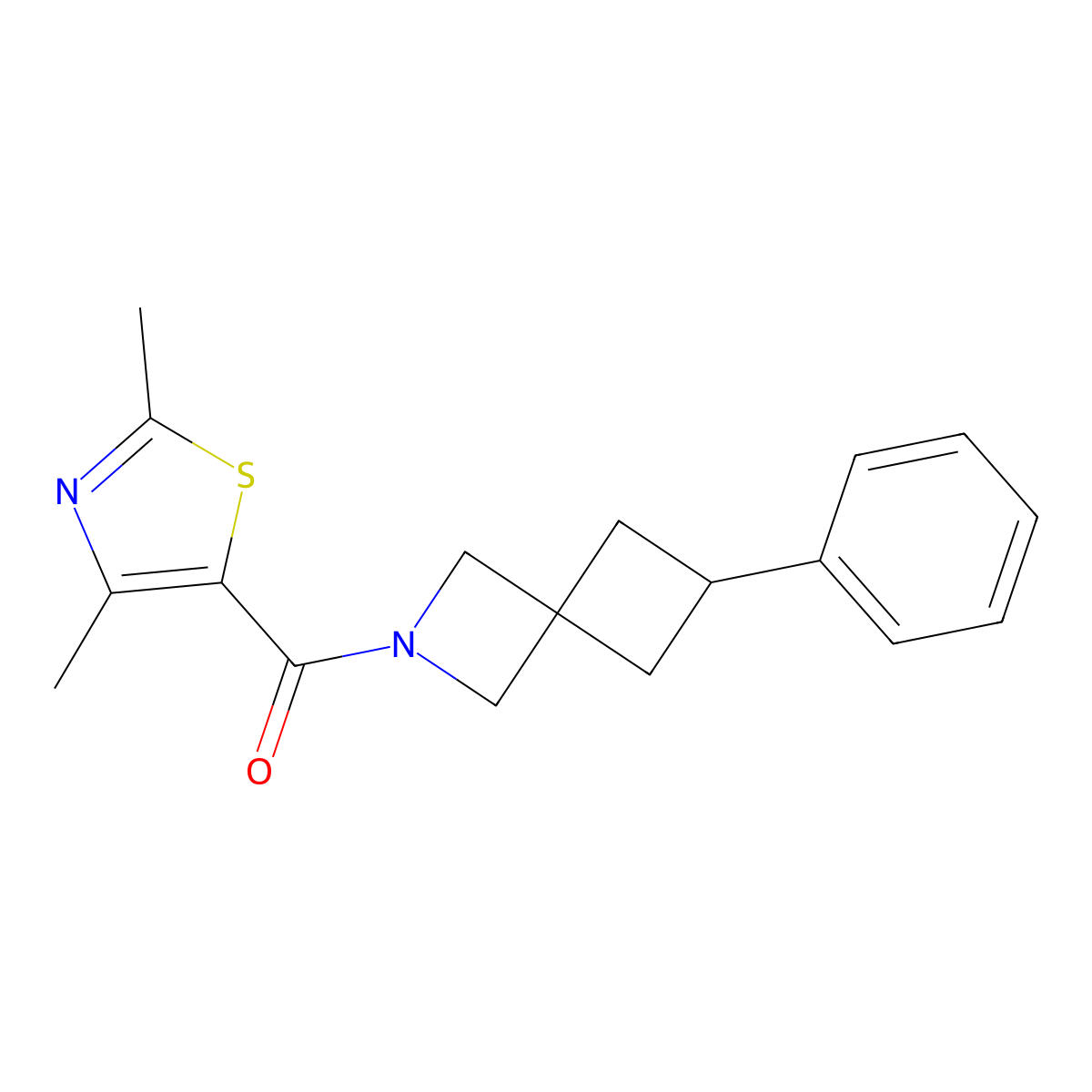 2-(2,4-Dimethyl-1,3-thiazole-5-carbonyl)-6-phenyl-2-azaspiro[3.3]heptane molecular structure, CAS 2640957-84-0