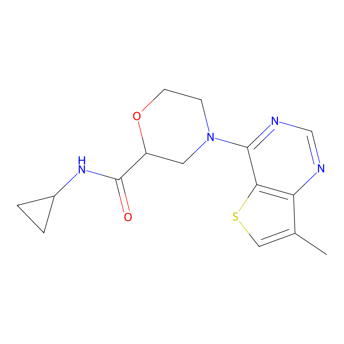 N-cyclopropyl-4-{7-methylthieno[3,2-d]pyrimidin-4-yl}morpholine-2-carboxamide molecular structure, CAS 2640957-89-5