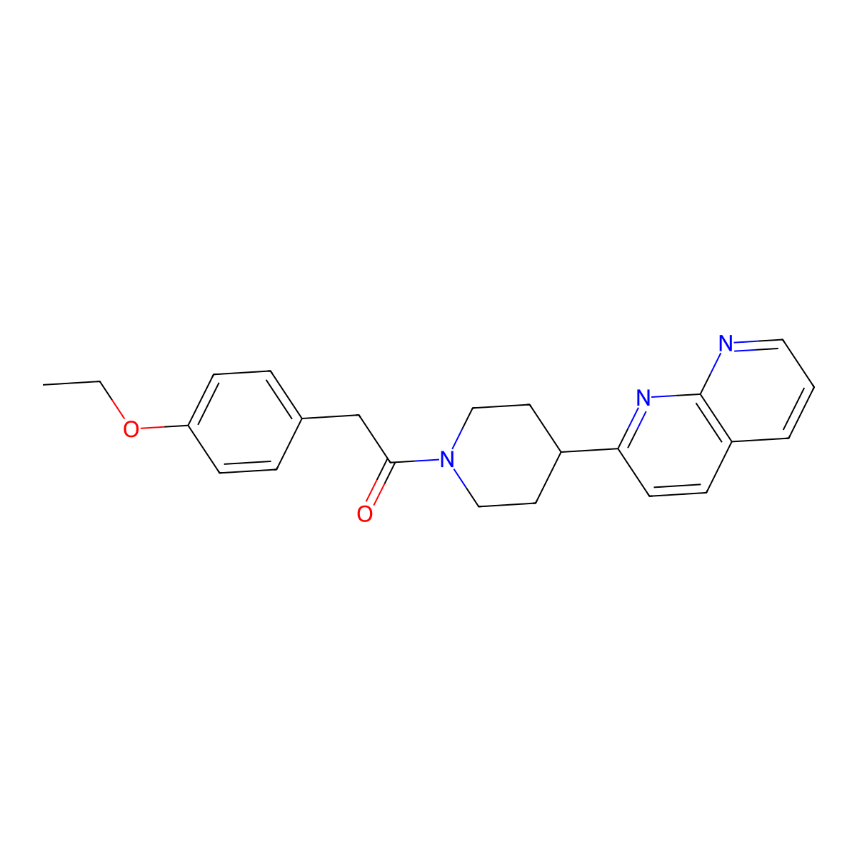 2-(4-Ethoxyphenyl)-1-[4-(1,8-naphthyridin-2-yl)piperidin-1-yl]ethan-1-one molecular structure, CAS 2640957-90-8