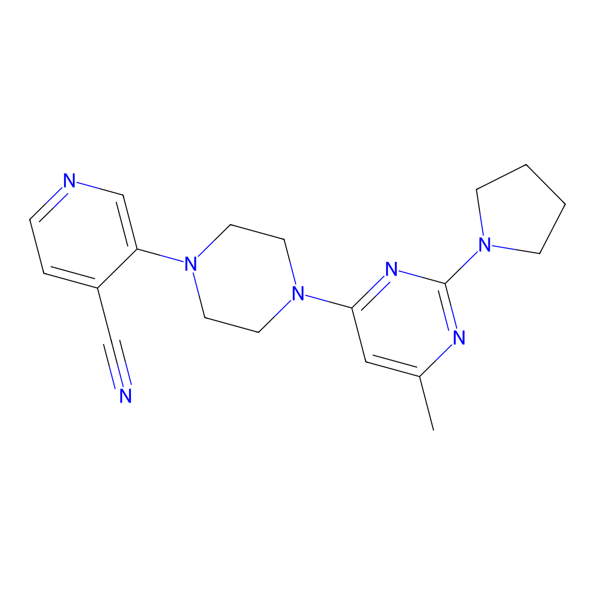 3-{4-[6-Methyl-2-(pyrrolidin-1-yl)pyrimidin-4-yl]piperazin-1-yl}pyridine-4-carbonitrile molecular structure, CAS 2640957-92-0