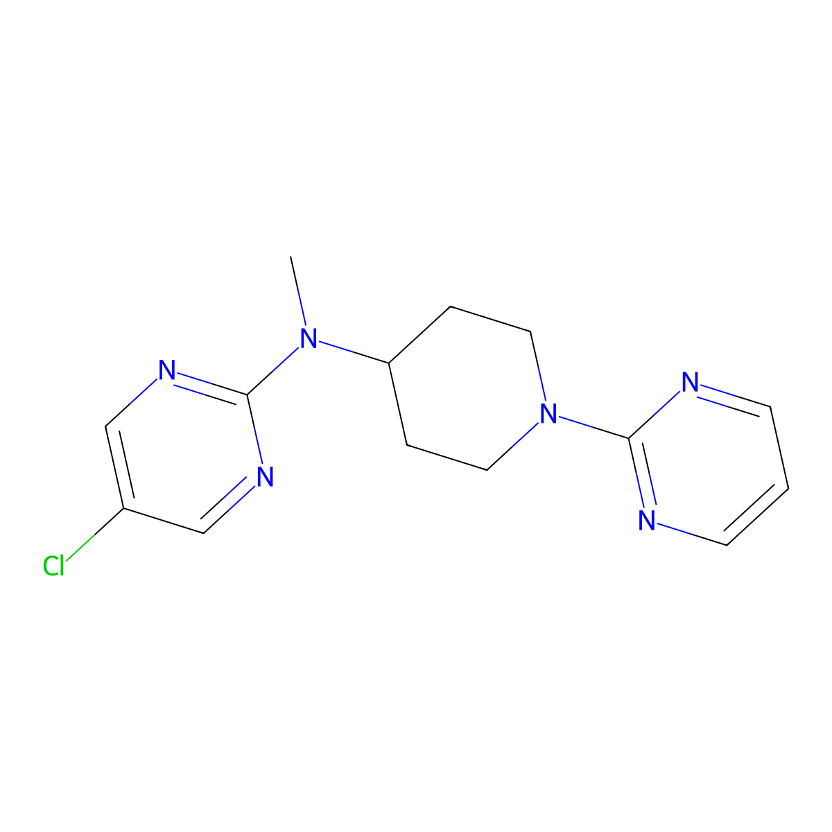 5-chloro-N-methyl-N-[1-(pyrimidin-2-yl)piperidin-4-yl]pyrimidin-2-amine molecular structure, CAS 2640957-93-1