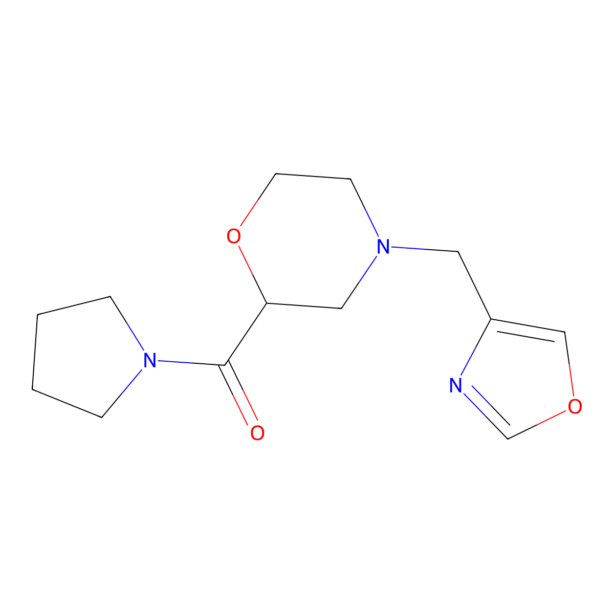 4-[(1,3-Oxazol-4-yl)methyl]-2-(pyrrolidine-1-carbonyl)morpholine molecular structure, CAS 2640957-95-3