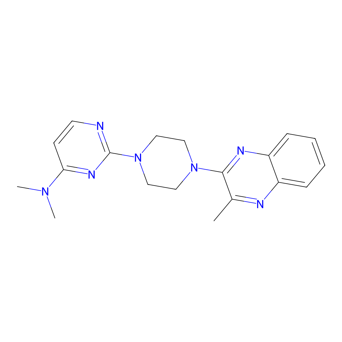 N,N-dimethyl-2-[4-(3-methylquinoxalin-2-yl)piperazin-1-yl]pyrimidin-4-amine molecular structure, CAS 2640957-98-6