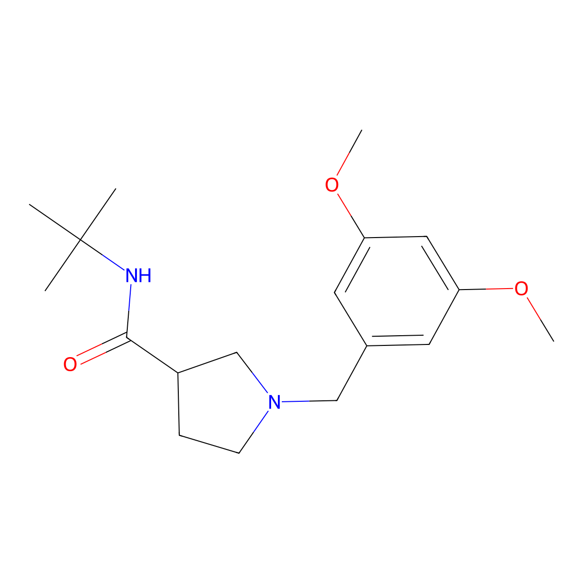 N-tert-butyl-1-[(3,5-dimethoxyphenyl)methyl]pyrrolidine-3-carboxamide molecular structure, CAS 2640958-00-3