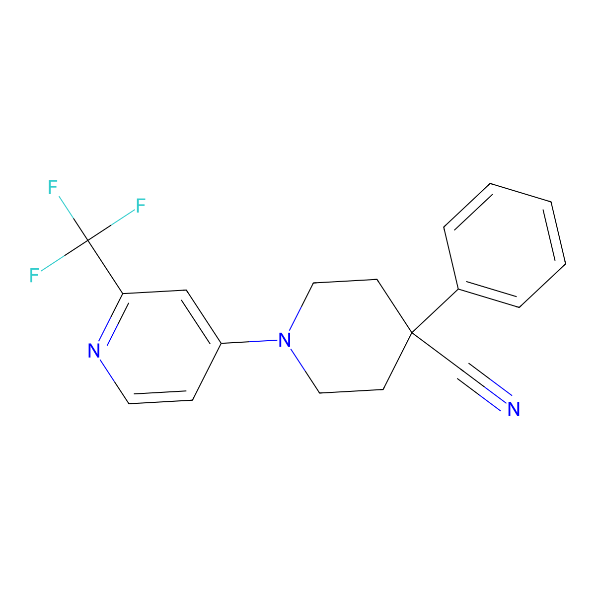 4-Phenyl-1-[2-(trifluoromethyl)pyridin-4-yl]piperidine-4-carbonitrile molecular structure, CAS 2640958-01-4
