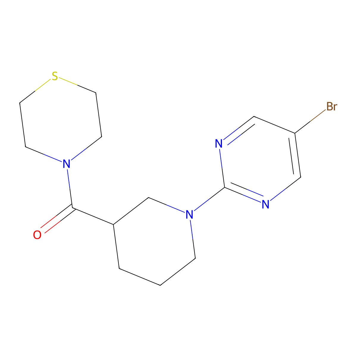 4-[1-(5-Bromopyrimidin-2-yl)piperidine-3-carbonyl]thiomorpholine molecular structure, CAS 2640958-05-8