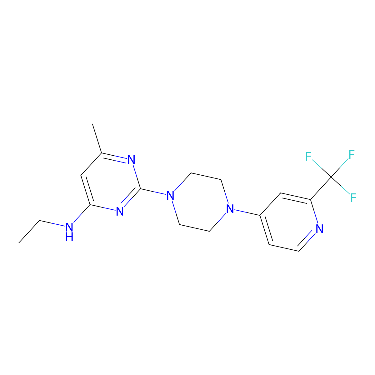 N-ethyl-6-methyl-2-{4-[2-(trifluoromethyl)pyridin-4-yl]piperazin-1-yl}pyrimidin-4-amine molecular structure, CAS 2640958-15-0