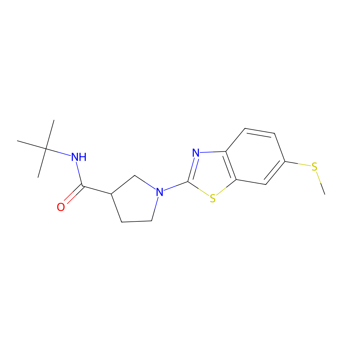N-tert-butyl-1-[6-(methylsulfanyl)-1,3-benzothiazol-2-yl]pyrrolidine-3-carboxamide molecular structure, CAS 2640958-16-1