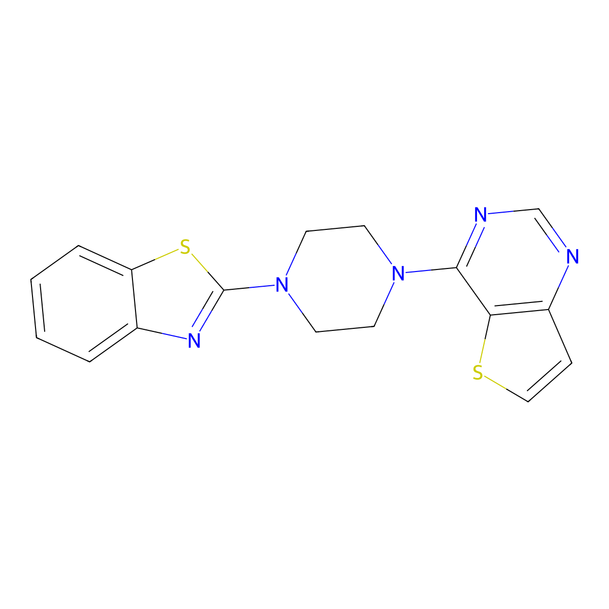 2-(4-{Thieno[3,2-d]pyrimidin-4-yl}piperazin-1-yl)-1,3-benzothiazole molecular structure, CAS 2640958-19-4