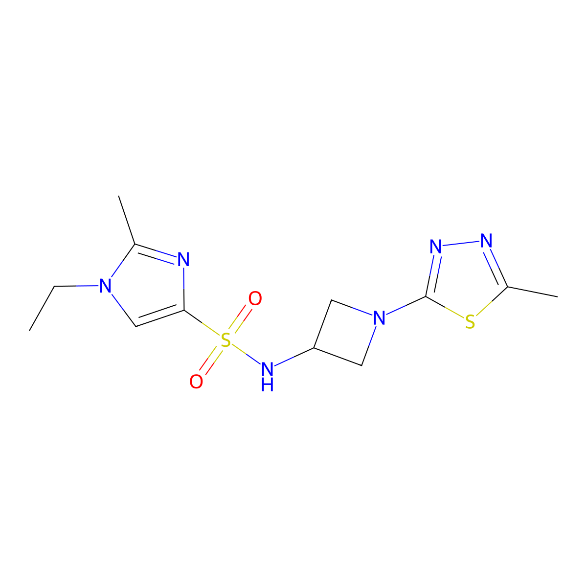 1-ethyl-2-methyl-N-[1-(5-methyl-1,3,4-thiadiazol-2-yl)azetidin-3-yl]-1H-imidazole-4-sulfonamide molecular structure, CAS 2640958-20-7