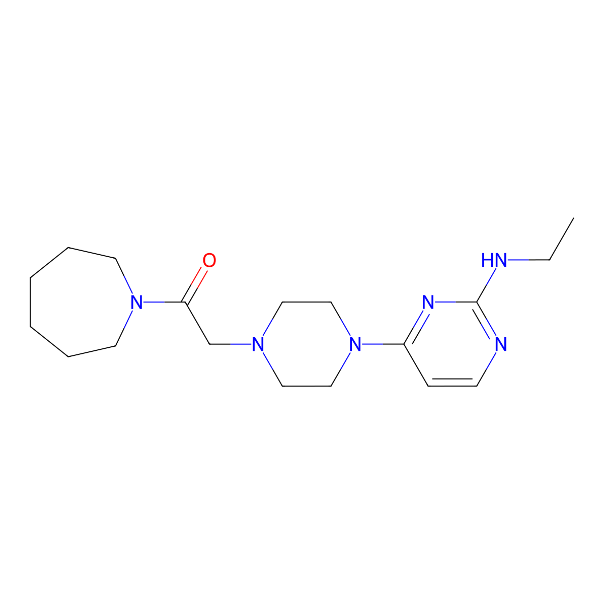 1-(Azepan-1-yl)-2-{4-[2-(ethylamino)pyrimidin-4-yl]piperazin-1-yl}ethan-1-one molecular structure, CAS 2640958-21-8