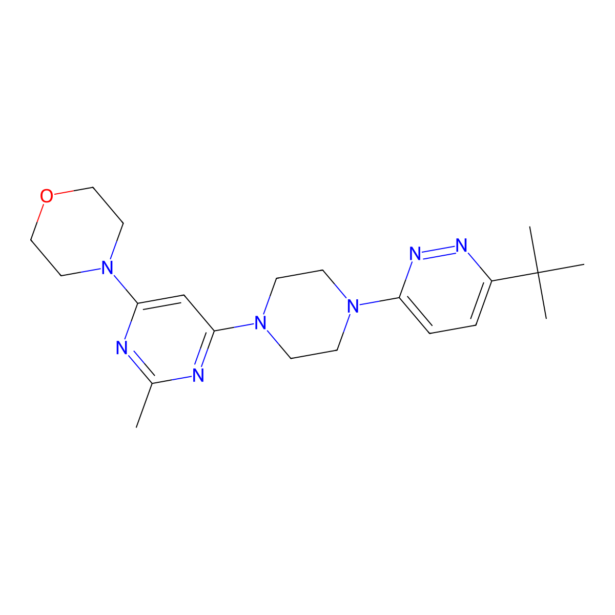 4-{6-[4-(6-Tert-butylpyridazin-3-yl)piperazin-1-yl]-2-methylpyrimidin-4-yl}morpholine molecular structure, CAS 2640958-22-9