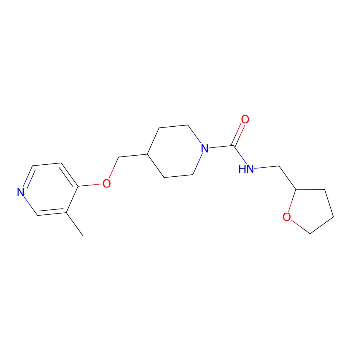4-{[(3-methylpyridin-4-yl)oxy]methyl}-N-[(oxolan-2-yl)methyl]piperidine-1-carboxamide molecular structure, CAS 2640958-26-3