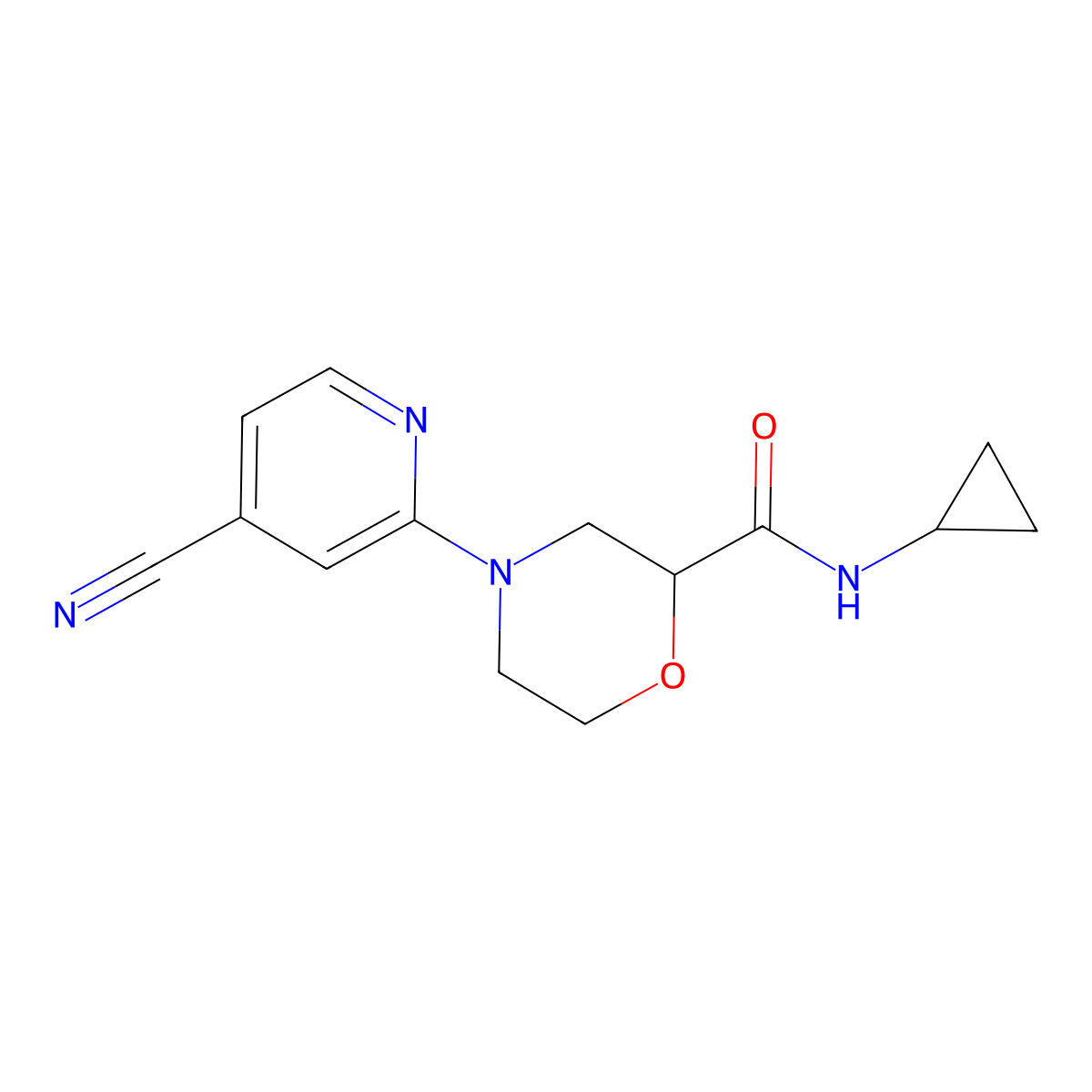 4-(4-cyanopyridin-2-yl)-N-cyclopropylmorpholine-2-carboxamide molecular structure, CAS 2640958-28-5