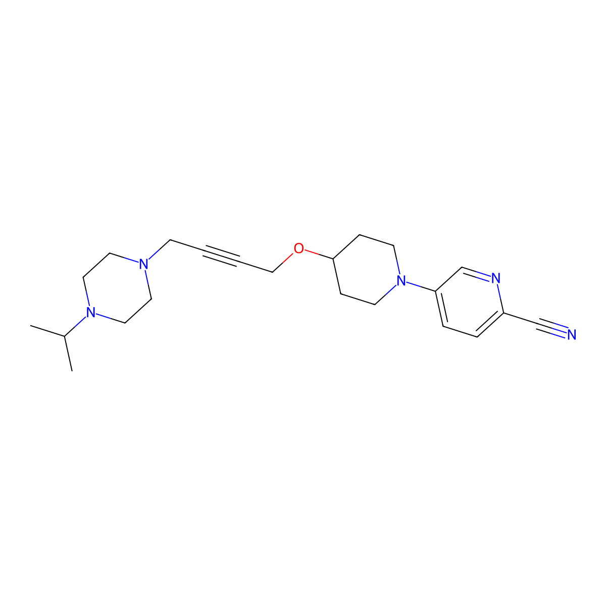 5-[4-({4-[4-(Propan-2-yl)piperazin-1-yl]but-2-yn-1-yl}oxy)piperidin-1-yl]pyridine-2-carbonitrile molecular structure, CAS 2640958-29-6