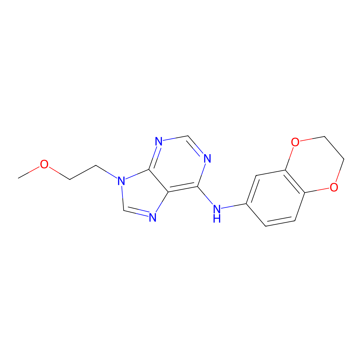 N-(2,3-dihydro-1,4-benzodioxin-6-yl)-9-(2-methoxyethyl)-9H-purin-6-amine molecular structure, CAS 2640958-32-1