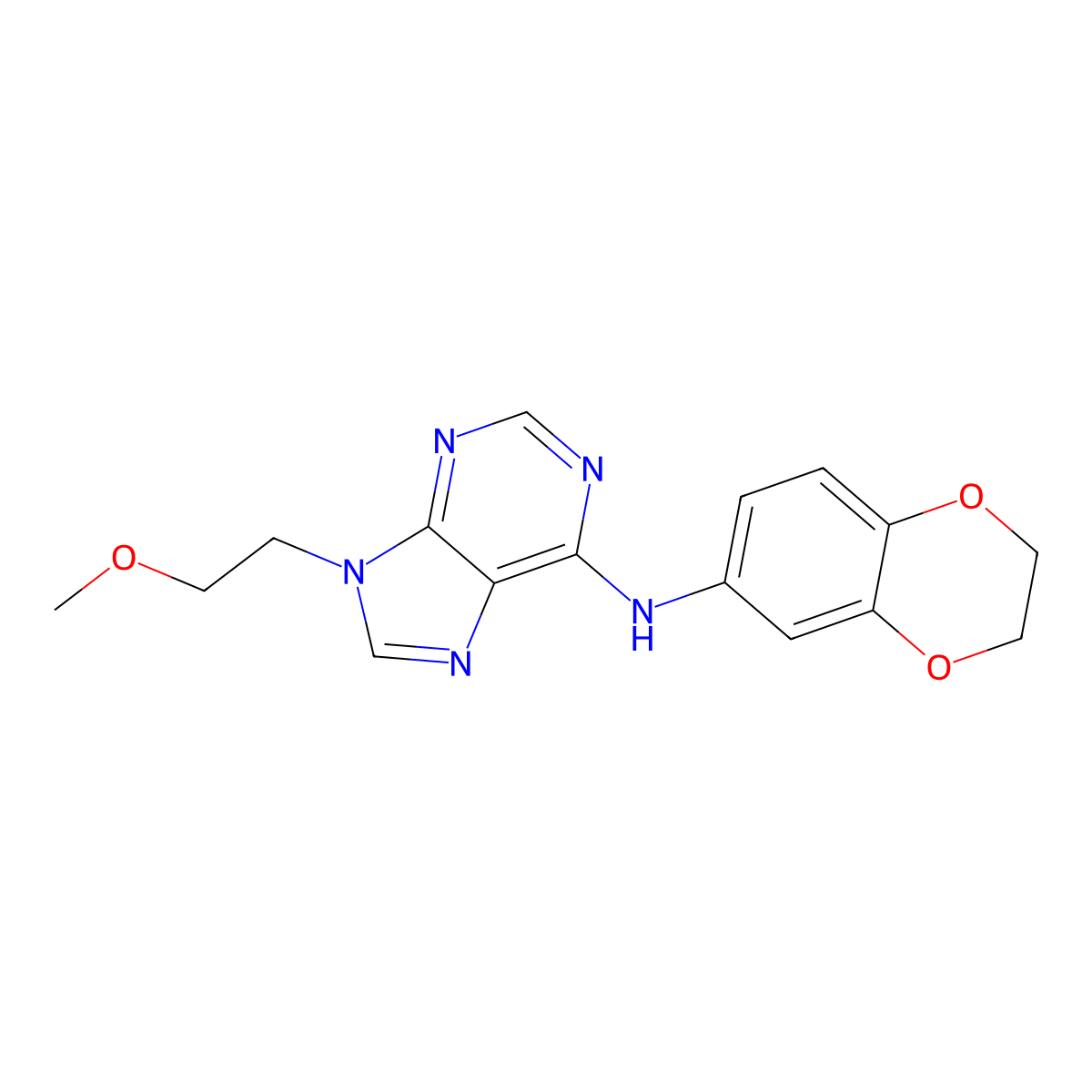 N-(2,3-dihydro-1,4-benzodioxin-6-yl)-9-(2-methoxyethyl)-9H-purin-6-amine molecular structure, CAS 2640958-32-1