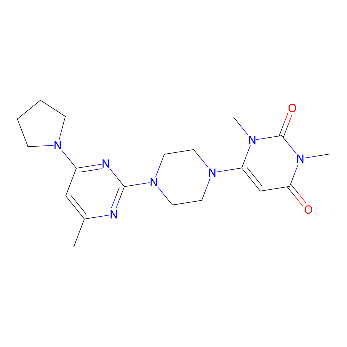 1,3-Dimethyl-6-{4-[4-methyl-6-(pyrrolidin-1-yl)pyrimidin-2-yl]piperazin-1-yl}-1,2,3,4-tetrahydropyrimidine-2,4-dione molecular structure, CAS 2640958-33-2