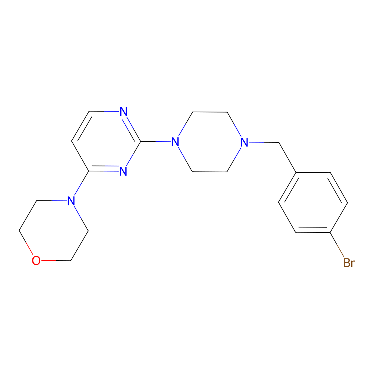 4-(2-{4-[(4-Bromophenyl)methyl]piperazin-1-yl}pyrimidin-4-yl)morpholine molecular structure, CAS 2640958-34-3