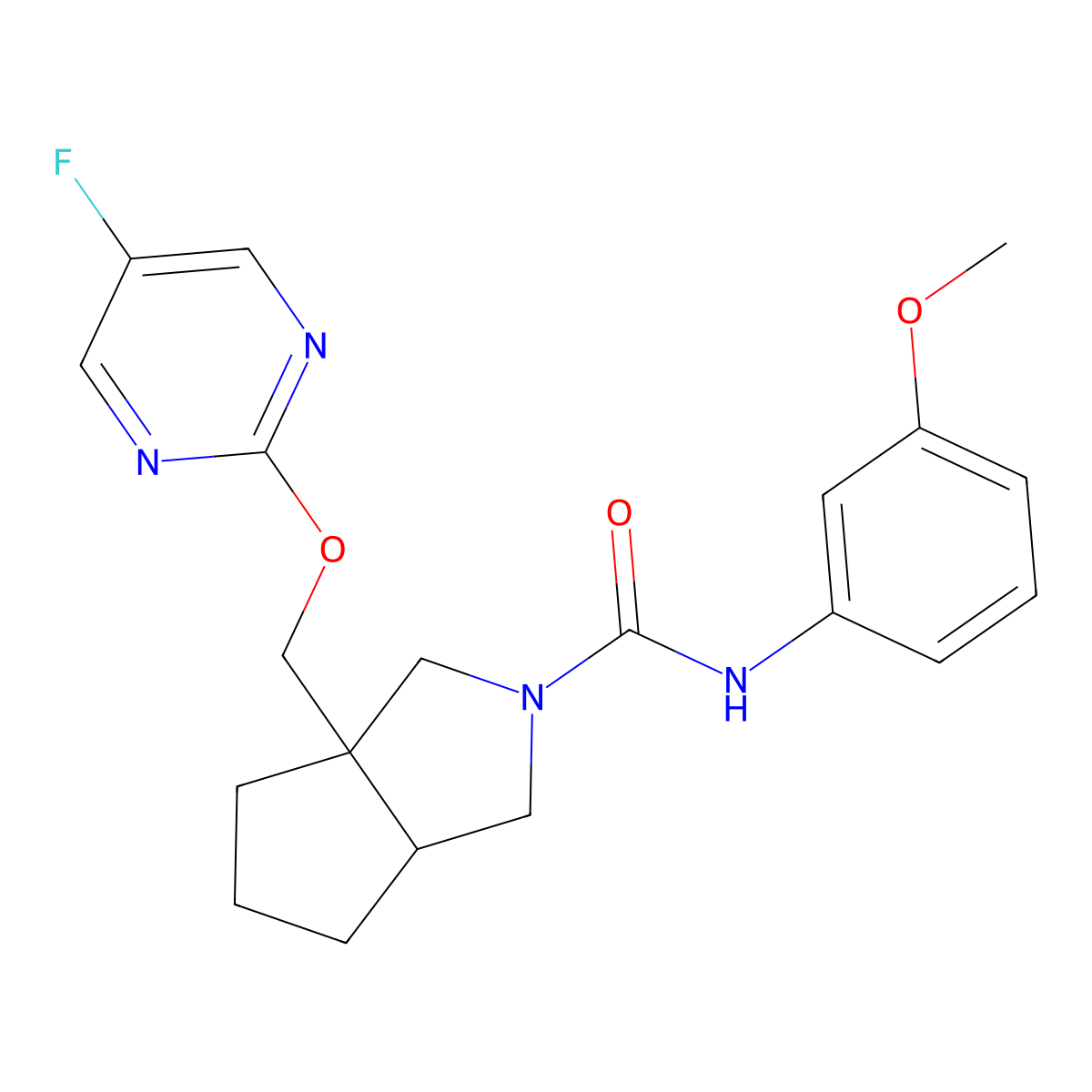 3a-{[(5-fluoropyrimidin-2-yl)oxy]methyl}-N-(3-methoxyphenyl)-octahydrocyclopenta[c]pyrrole-2-carboxamide molecular structure, CAS 2640958-36-5