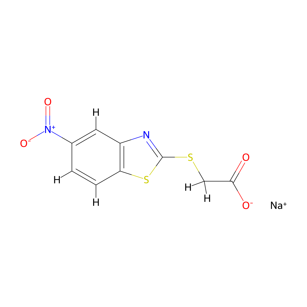 Sodium 2-[(5-nitro-1,3-benzothiazol-2-yl)sulfanyl]acetate molecular structure, CAS 2640958-39-8