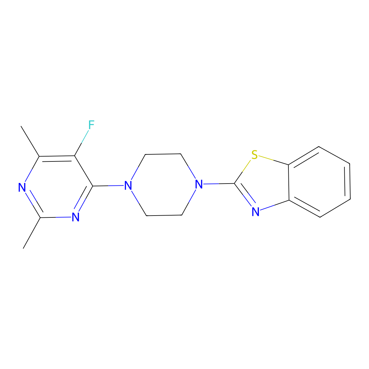 2-[4-(5-Fluoro-2,6-dimethylpyrimidin-4-yl)piperazin-1-yl]-1,3-benzothiazole molecular structure, CAS 2640958-40-1