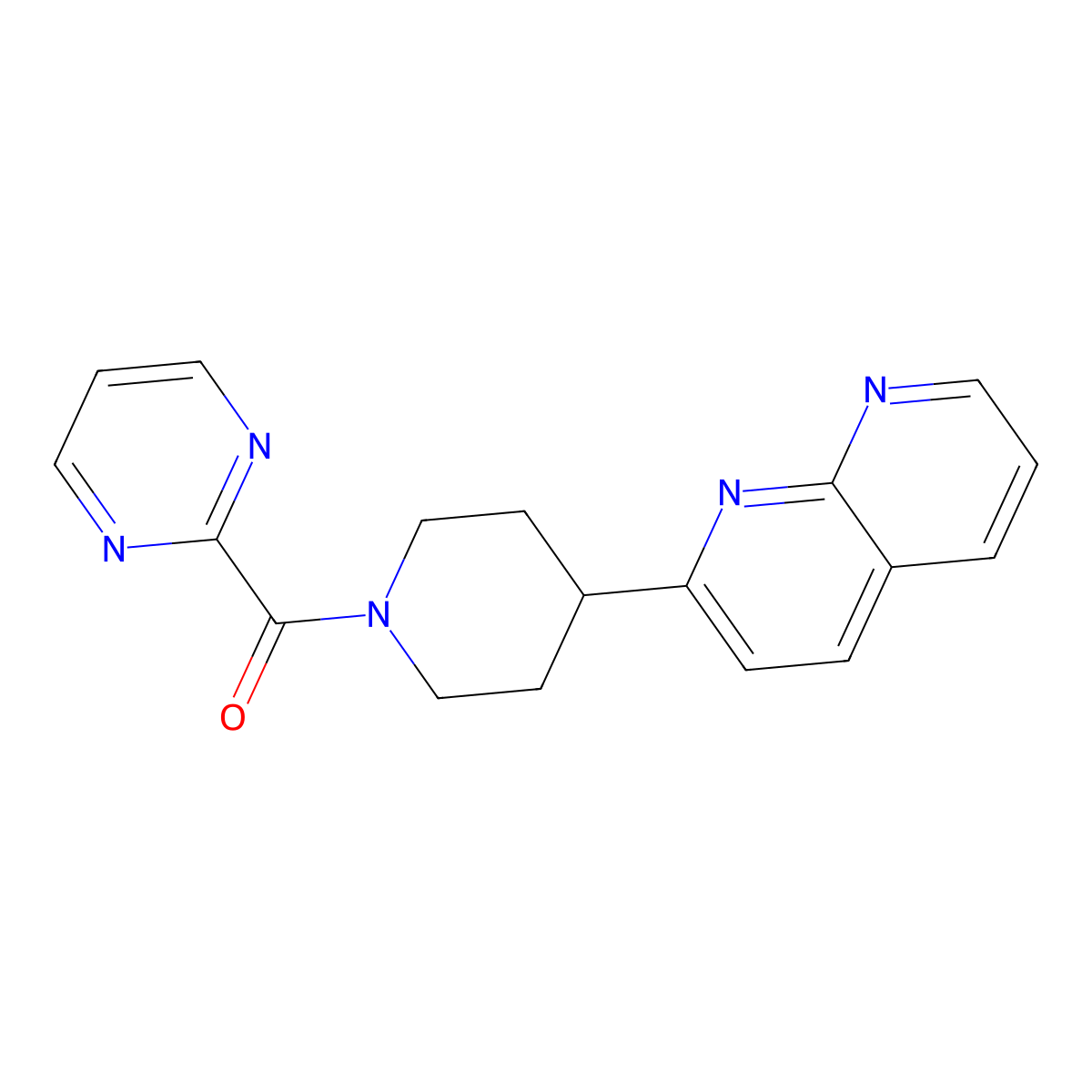 2-[1-(Pyrimidine-2-carbonyl)piperidin-4-yl]-1,8-naphthyridine molecular structure, CAS 2640958-41-2