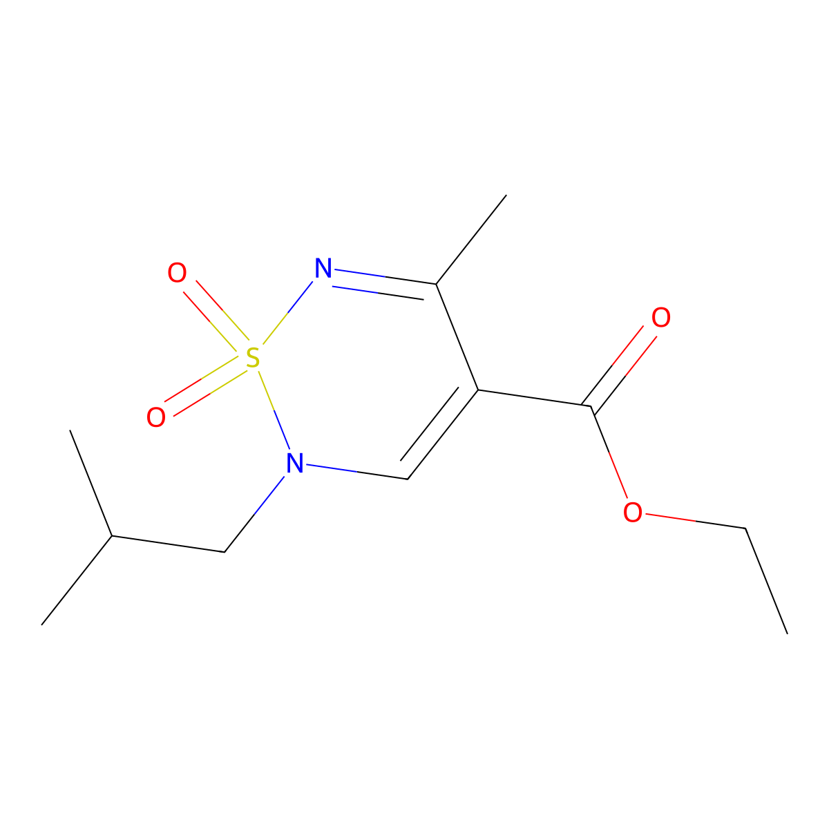 ethyl 5-methyl-2-(2-methylpropyl)-1,1-dioxo-2H-1lambda6,2,6-thiadiazine-4-carboxylate molecular structure, CAS 2640958-45-6
