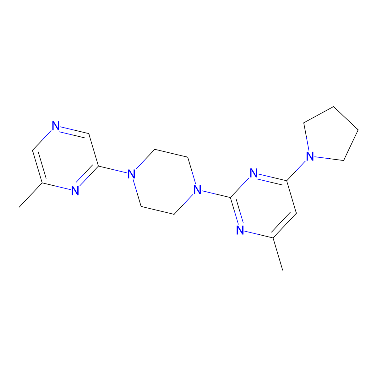 4-Methyl-2-[4-(6-methylpyrazin-2-yl)piperazin-1-yl]-6-(pyrrolidin-1-yl)pyrimidine molecular structure, CAS 2640958-55-8