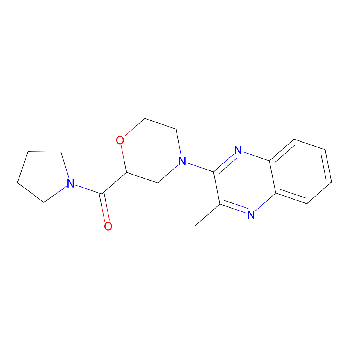 2-Methyl-3-[2-(pyrrolidine-1-carbonyl)morpholin-4-yl]quinoxaline molecular structure, CAS 2640958-57-0
