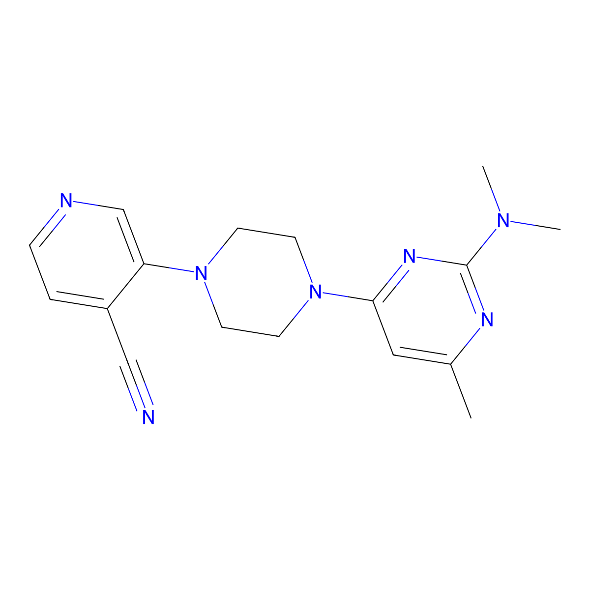 3-{4-[2-(Dimethylamino)-6-methylpyrimidin-4-yl]piperazin-1-yl}pyridine-4-carbonitrile molecular structure, CAS 2640958-59-2