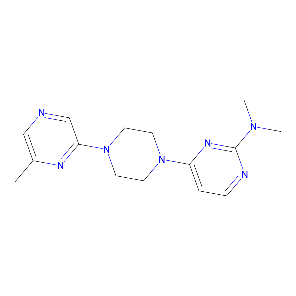 N,N-dimethyl-4-[4-(6-methylpyrazin-2-yl)piperazin-1-yl]pyrimidin-2-amine molecular structure, CAS 2640958-62-7
