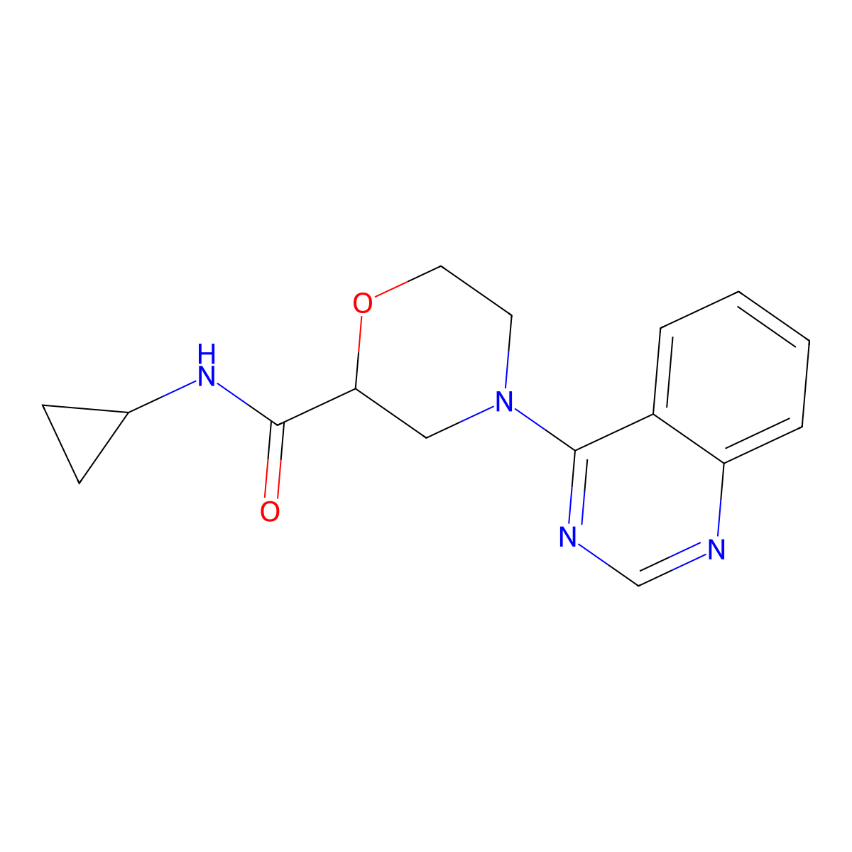 N-cyclopropyl-4-(quinazolin-4-yl)morpholine-2-carboxamide molecular structure, CAS 2640958-67-2