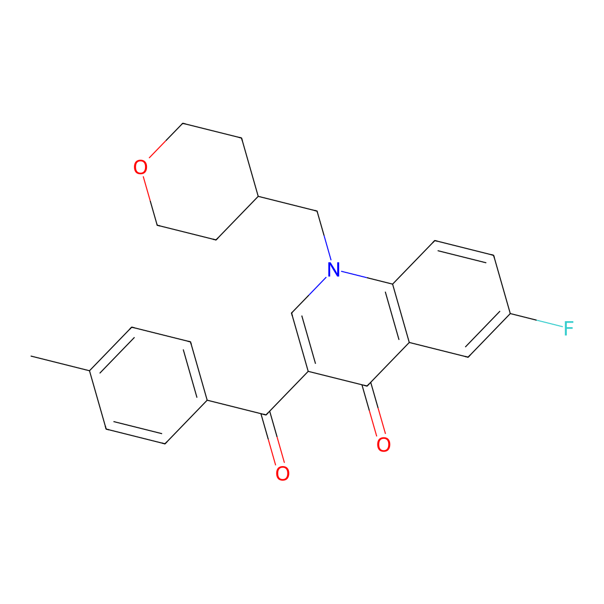 6-Fluoro-3-(4-methylbenzoyl)-1-[(oxan-4-yl)methyl]-1,4-dihydroquinolin-4-one molecular structure, CAS 2640958-73-0