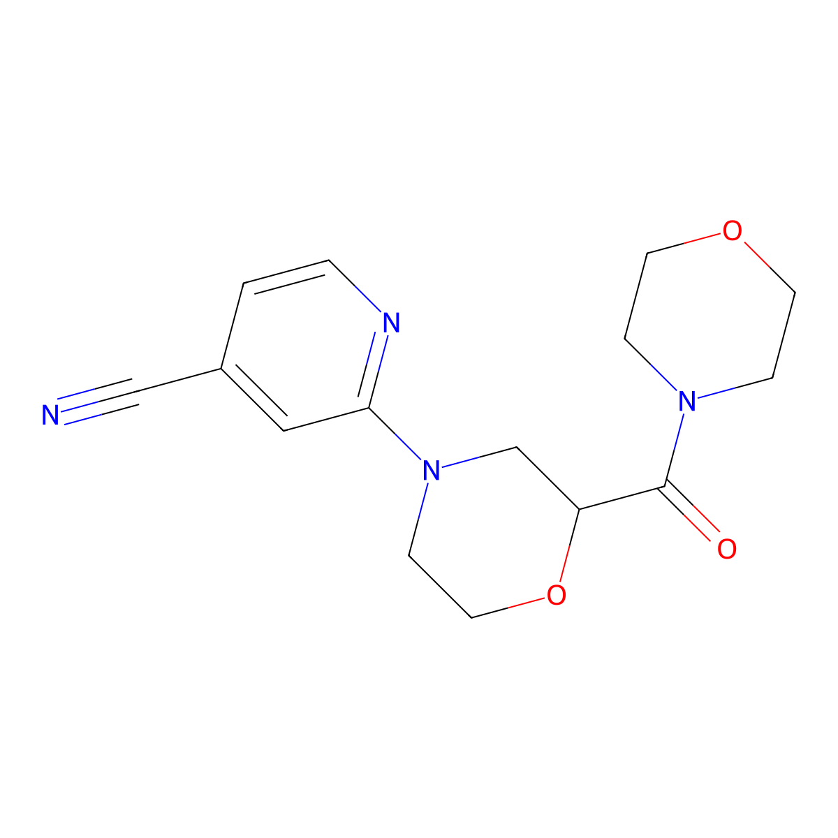 2-[2-(Morpholine-4-carbonyl)morpholin-4-yl]pyridine-4-carbonitrile molecular structure, CAS 2640958-76-3