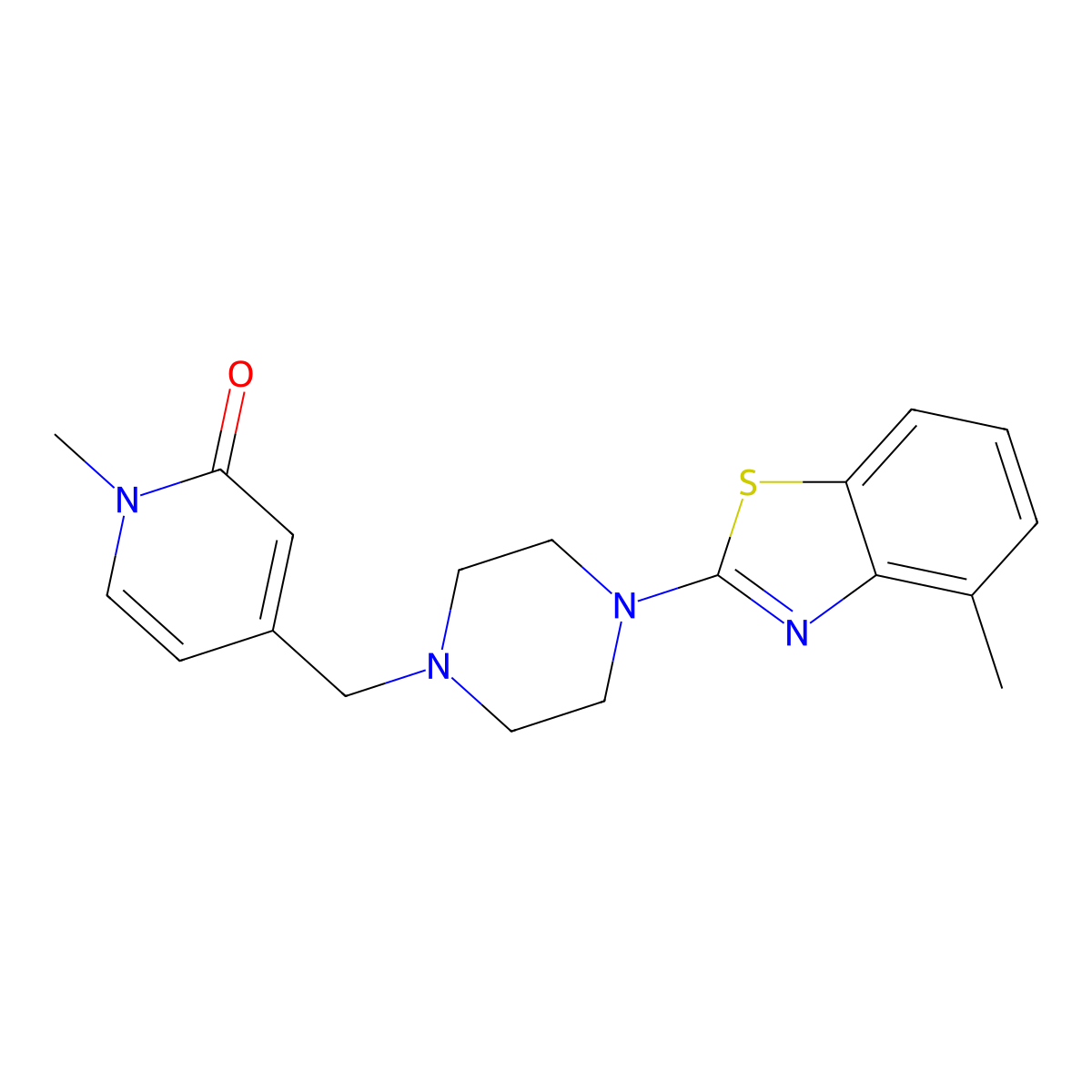 1-Methyl-4-{[4-(4-methyl-1,3-benzothiazol-2-yl)piperazin-1-yl]methyl}-1,2-dihydropyridin-2-one molecular structure, CAS 2640958-80-9