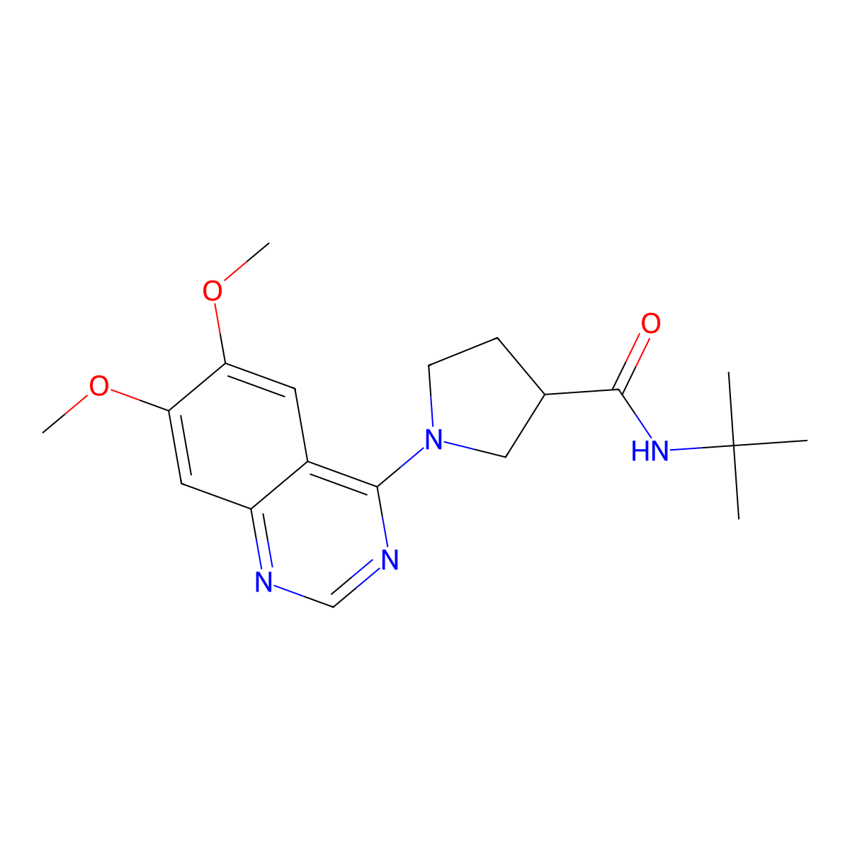 N-tert-butyl-1-(6,7-dimethoxyquinazolin-4-yl)pyrrolidine-3-carboxamide molecular structure, CAS 2640958-81-0