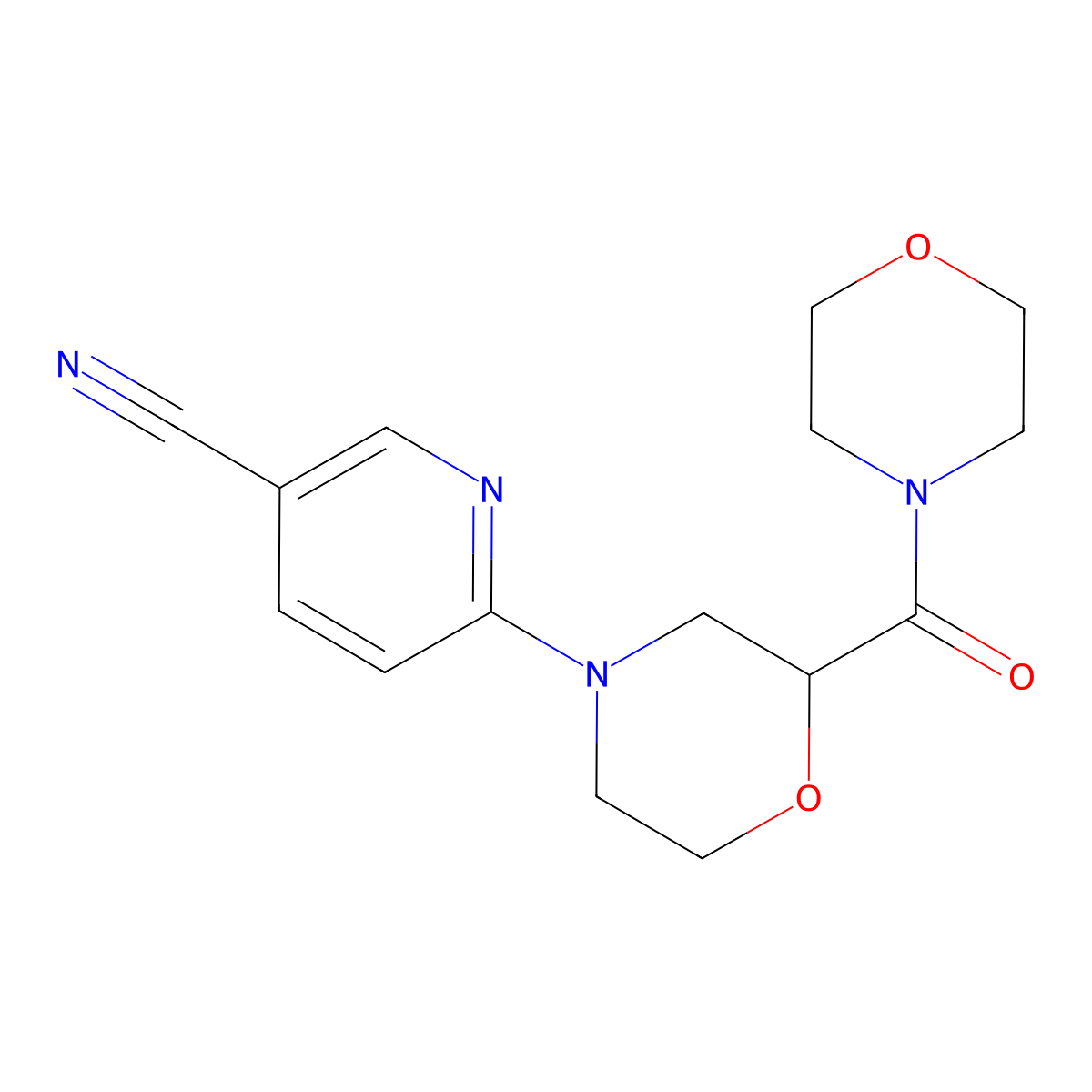 6-[2-(Morpholine-4-carbonyl)morpholin-4-yl]pyridine-3-carbonitrile molecular structure, CAS 2640958-84-3