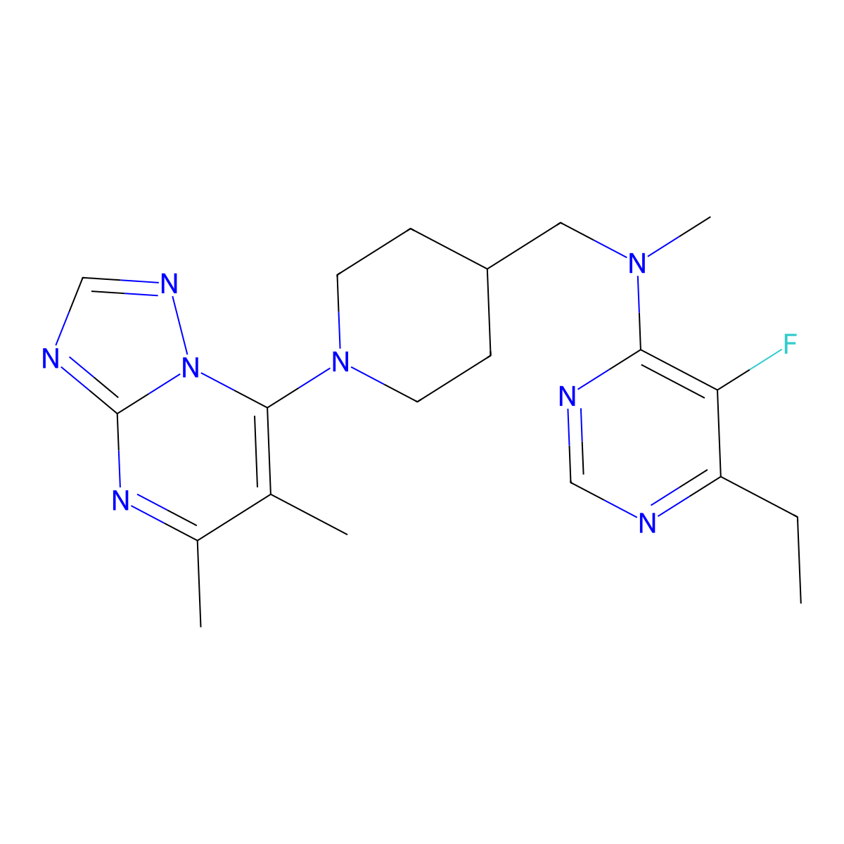 N-[(1-{5,6-dimethyl-[1,2,4]triazolo[1,5-a]pyrimidin-7-yl}piperidin-4-yl)methyl]-6-ethyl-5-fluoro-N-methylpyrimidin-4-amine molecular structure, CAS 2640958-86-5