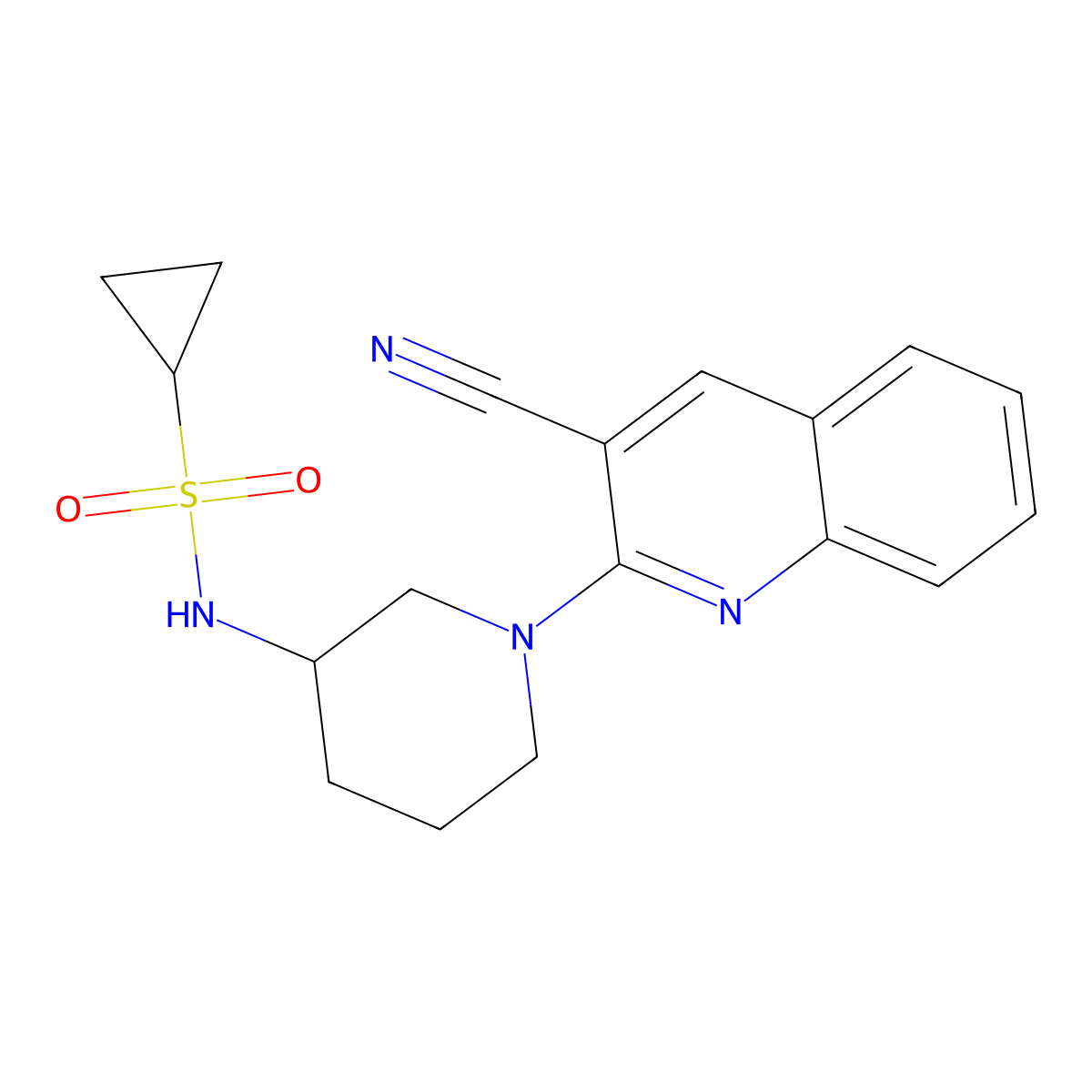 N-[1-(3-cyanoquinolin-2-yl)piperidin-3-yl]cyclopropanesulfonamide molecular structure, CAS 2640958-88-7