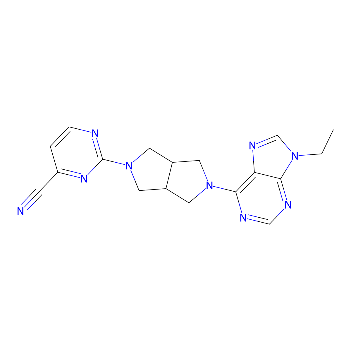 2-[5-(9-ethyl-9H-purin-6-yl)-octahydropyrrolo[3,4-c]pyrrol-2-yl]pyrimidine-4-carbonitrile molecular structure, CAS 2640958-89-8
