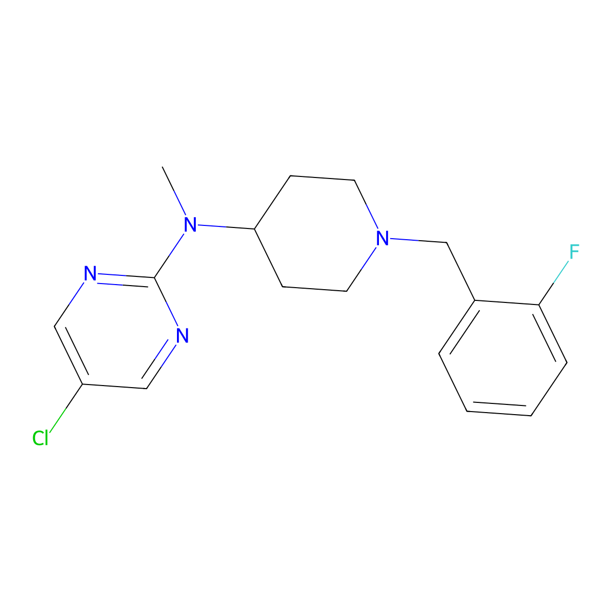 5-chloro-N-{1-[(2-fluorophenyl)methyl]piperidin-4-yl}-N-methylpyrimidin-2-amine molecular structure, CAS 2640958-94-5