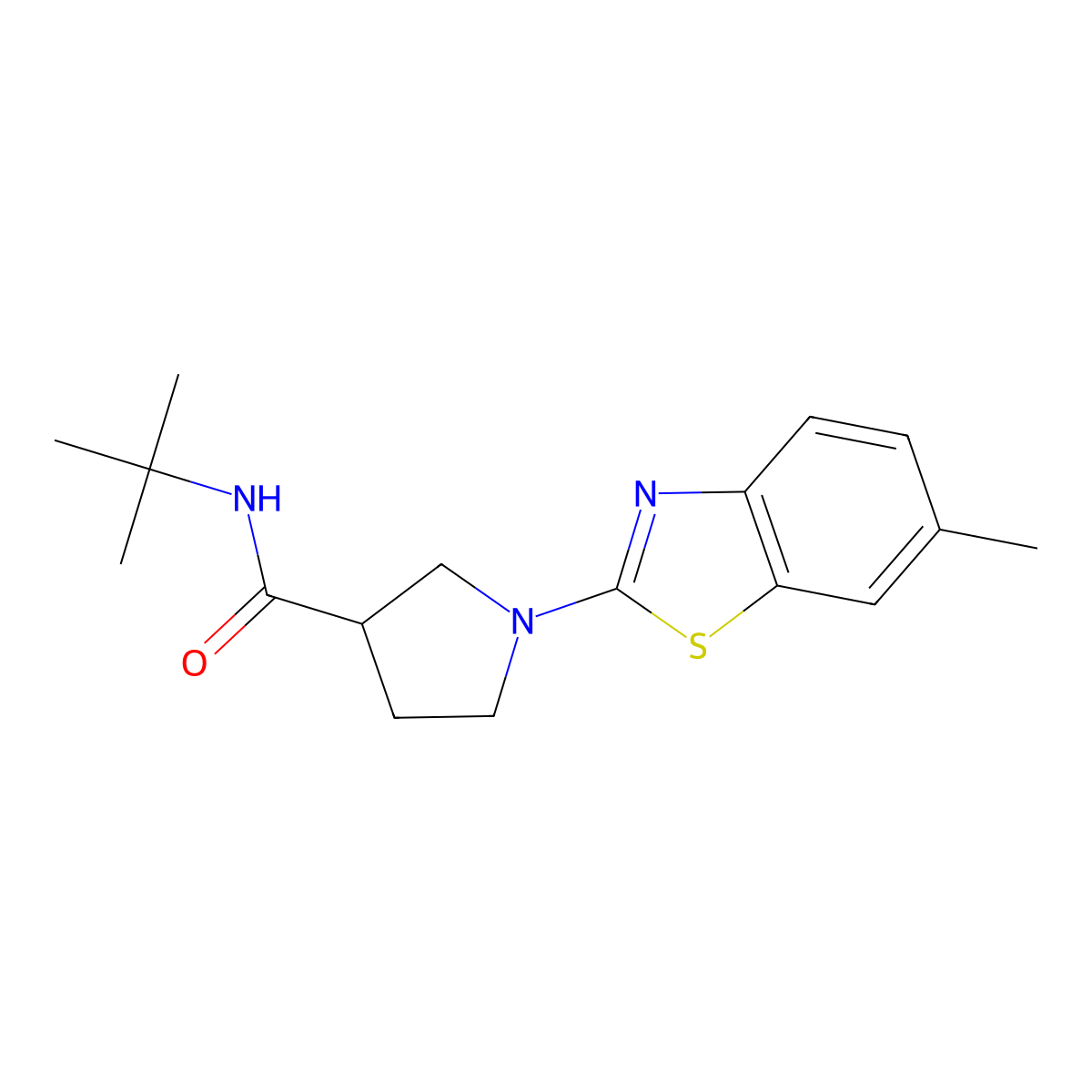N-tert-butyl-1-(6-methyl-1,3-benzothiazol-2-yl)pyrrolidine-3-carboxamide molecular structure, CAS 2640959-00-6