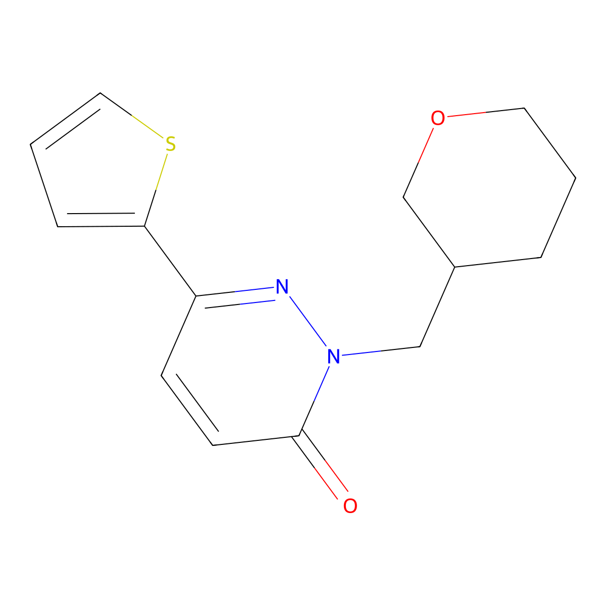 2-[(Oxan-3-yl)methyl]-6-(thiophen-2-yl)-2,3-dihydropyridazin-3-one molecular structure, CAS 2640959-01-7