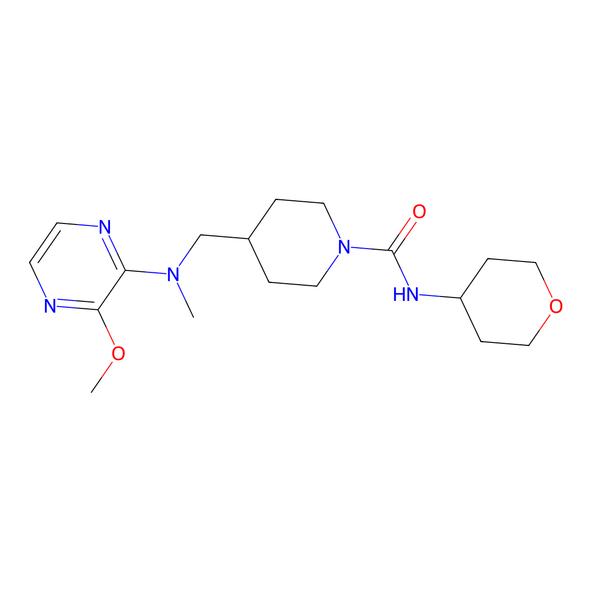 4-{[(3-methoxypyrazin-2-yl)(methyl)amino]methyl}-N-(oxan-4-yl)piperidine-1-carboxamide molecular structure, CAS 2640959-02-8