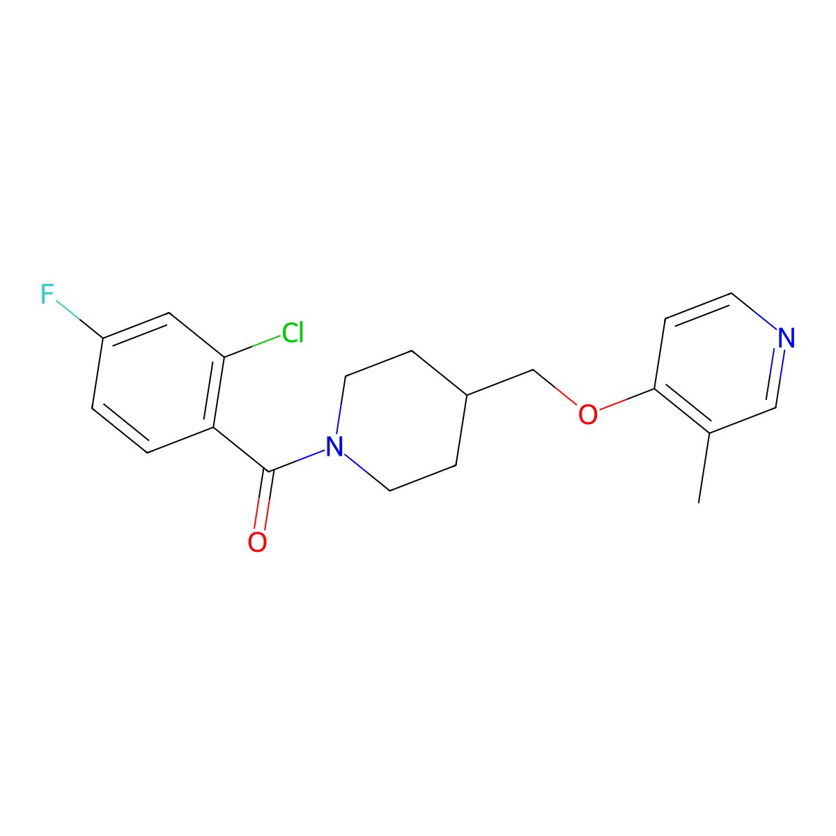 4-{[1-(2-Chloro-4-fluorobenzoyl)piperidin-4-yl]methoxy}-3-methylpyridine molecular structure, CAS 2640959-03-9