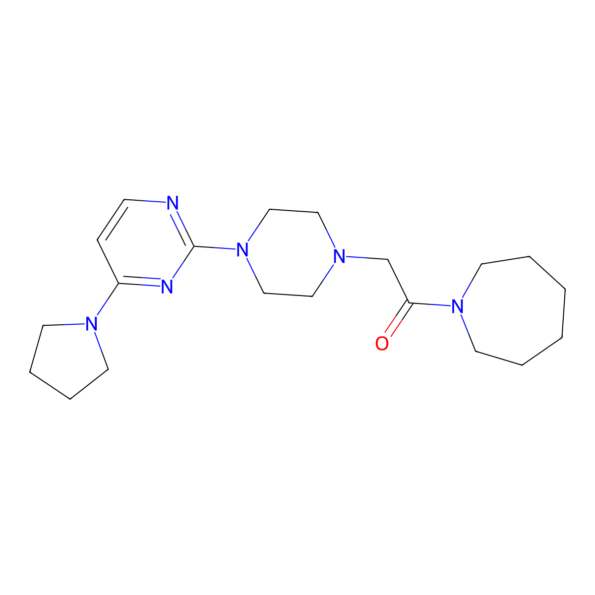 1-(Azepan-1-yl)-2-{4-[4-(pyrrolidin-1-yl)pyrimidin-2-yl]piperazin-1-yl}ethan-1-one molecular structure, CAS 2640959-06-2